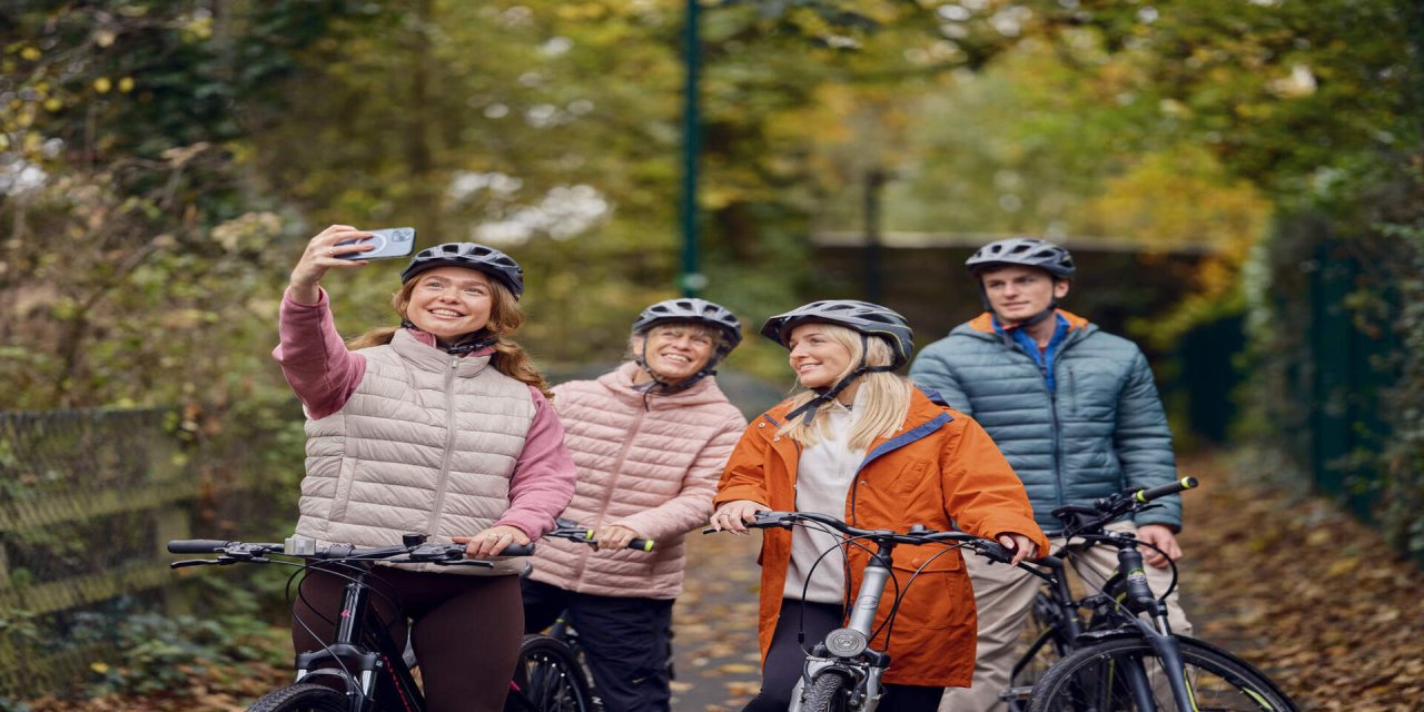 cyclists taking selfie