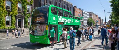 Little Museum bus stop  DoDublin Bus at St. Stephen's Green passengers are getting on the bus